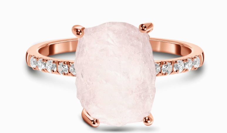 Rose Quartz and White Topaz Raw Crystal Ring