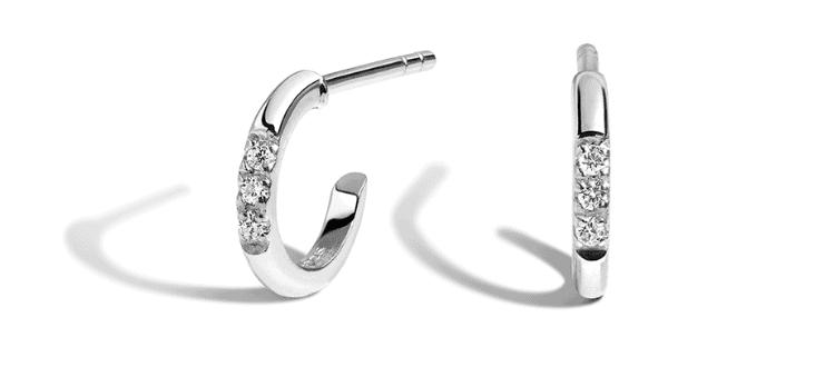 Silver Petite Diamond Huggie Hoop Earrings