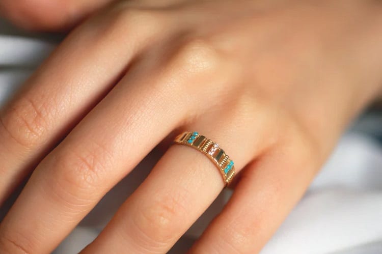 14K Gold Turquoise Promise Ring