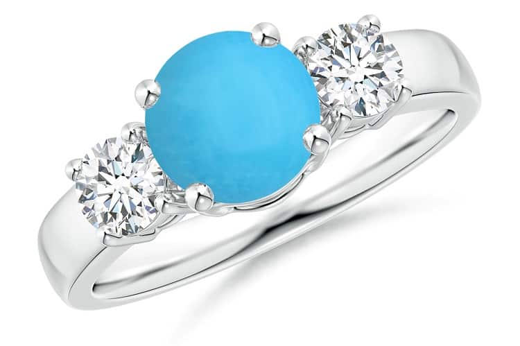 Classic Turquoise and Diamond Three Stone Engagement Ring