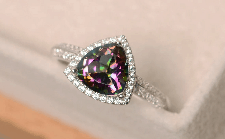 Luo Jewelry- Mystic Topaz Ring, Triangle Cut, Rainbow Topaz, Gemstone