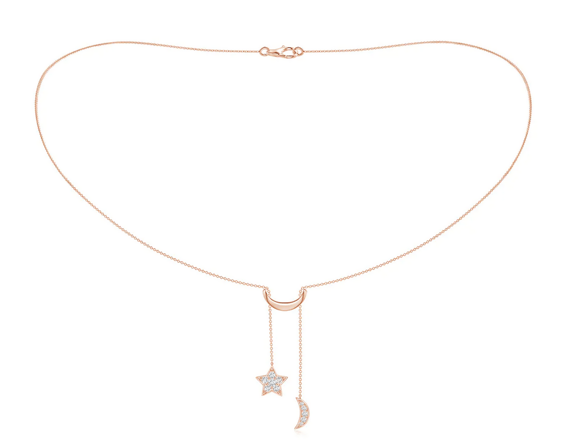 Diamond Star and Moon Lariat Necklace