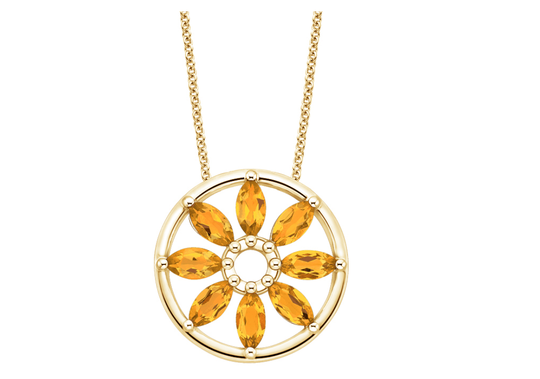 14K Sunflower Citrine Pendant