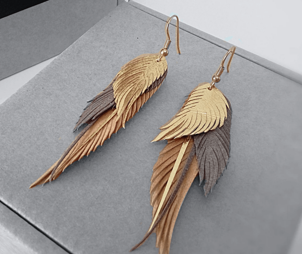 Vegan Leather Feather Earrings