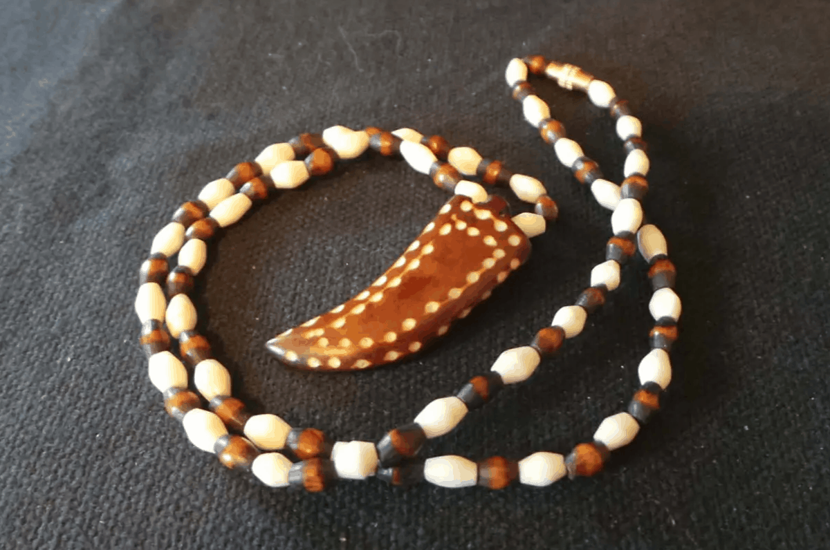 Vintage Faux Shark Tooth Beaded Necklace