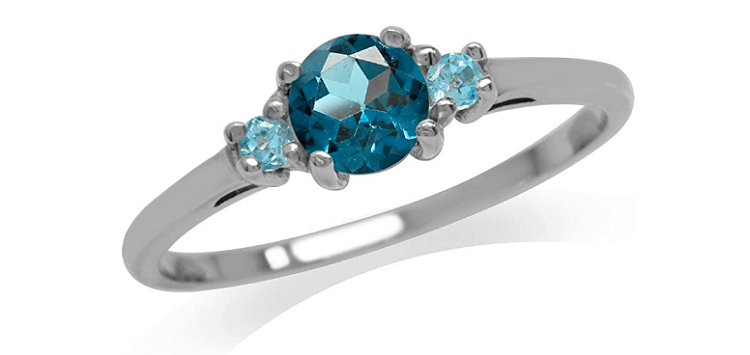 Silvershake Petite Genuine London Blue and Swiss Blue Topaz White Gold Plated 925 Sterling Silver Ring