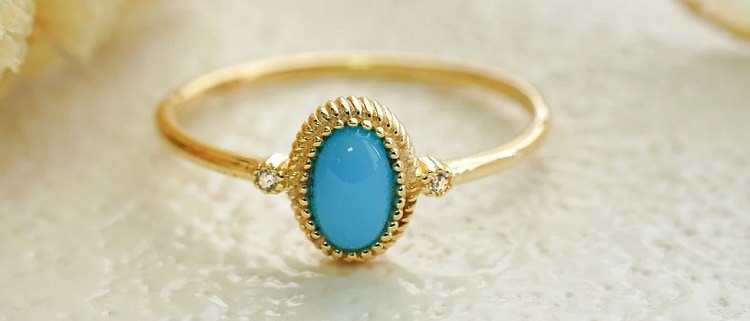 Solid Gold Boho Turquoise Ring