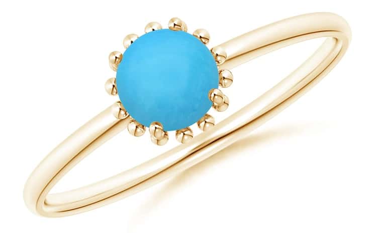 Solitaire Turquoise Ring with Beaded Halo