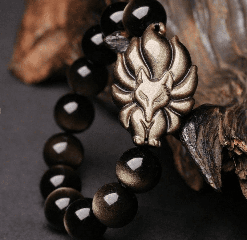 Fox Guardian Black Obsidian Bracelet