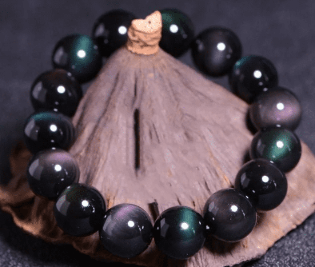 Natural Stone Black Rainbow Eye Obsidian Healing Bracelet