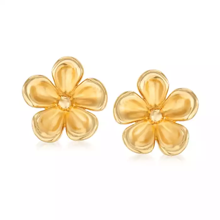 14kt Yellow Gold Concave Flower Stud Earrings | Ross-Simons