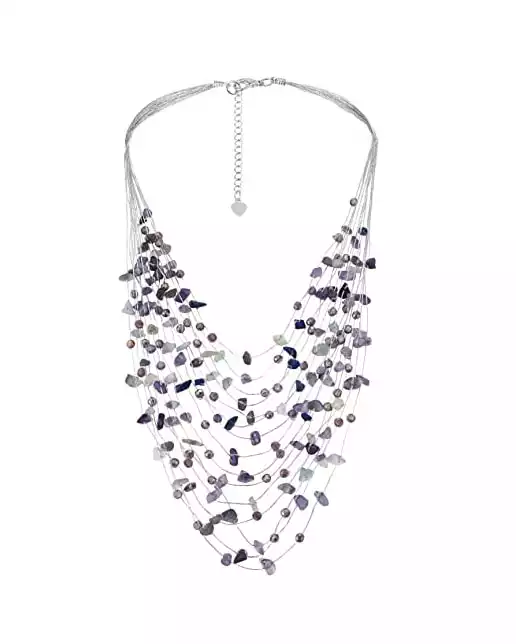 AeraVida Floating Amethyst and Crystals Silk Thread Multi-Layered Statement Necklace | Amazon