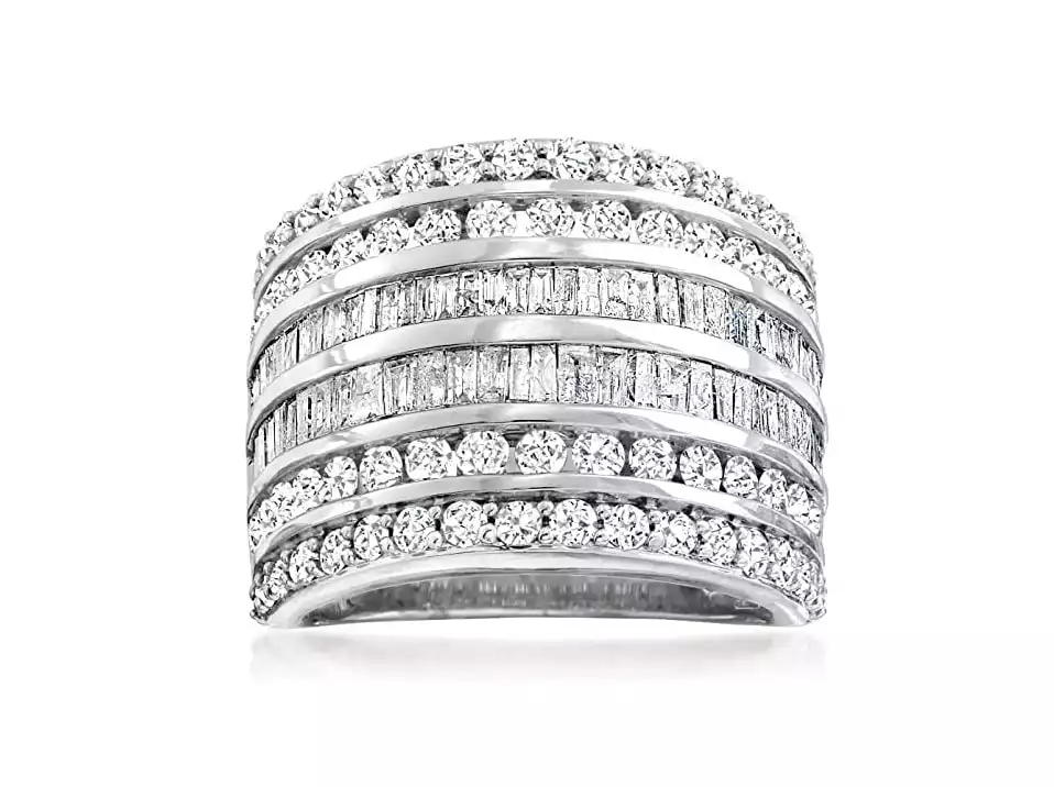 Baguette and Round Diamond Multi-Row Ring | Amazon