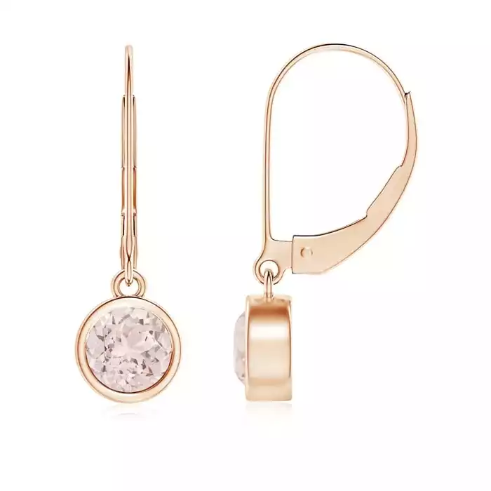 Bezel-Set Round Morganite Drop Earrings | Angara