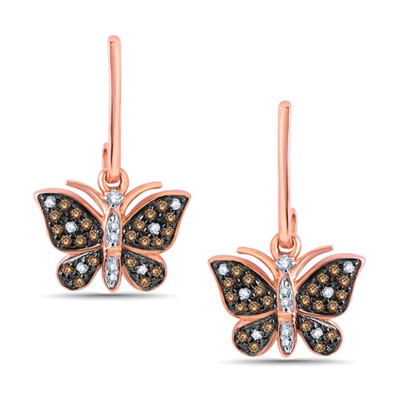 Champagne and White Diamond Butterfly Drop Earrings | Zales
