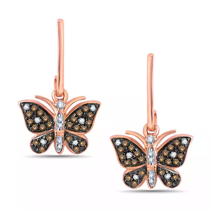 Champagne and White Diamond Butterfly Drop Earrings | Zales