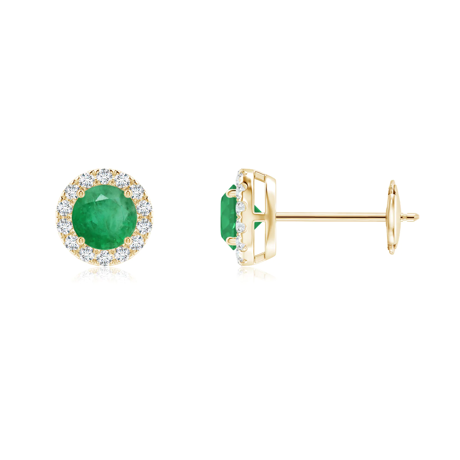 Claw-Set Emerald and Diamond Halo Stud Earrings | Angara