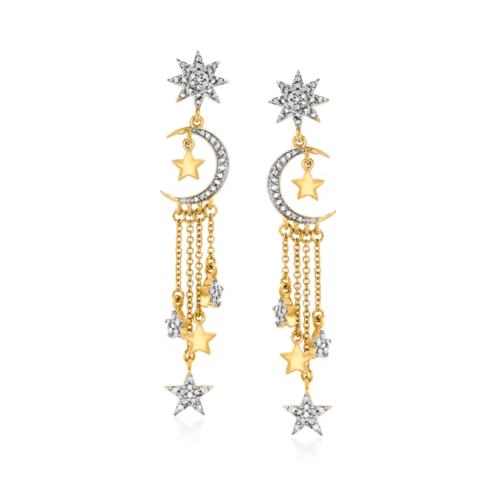 Diamond Star and Moon Drop Earrings | Ross-Simons