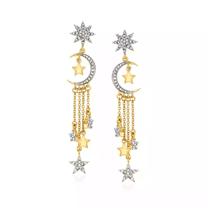 Diamond Star and Moon Drop Earrings | Ross-Simons