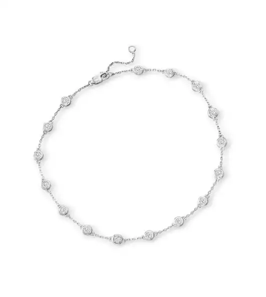 Diamond Station Anklet in Sterling Silver | Ross-Simons