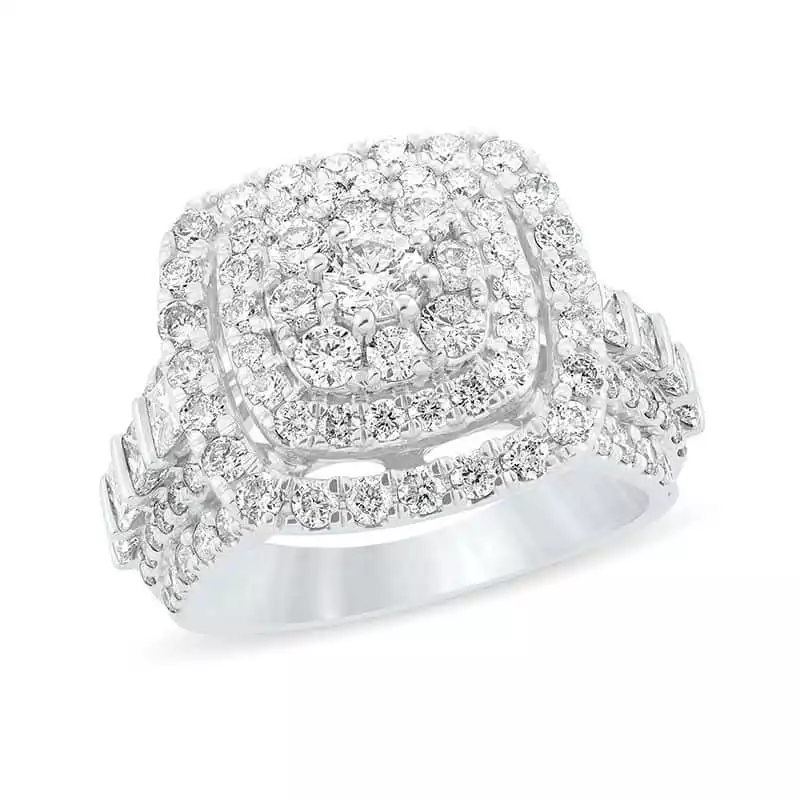 Diamond Triple Cushion Frame Multi-Row Engagement Ring | Zales