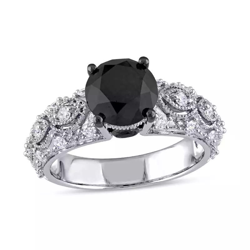 Enhanced Black and White Diamond Vintage-Style Engagement Ring | Zales