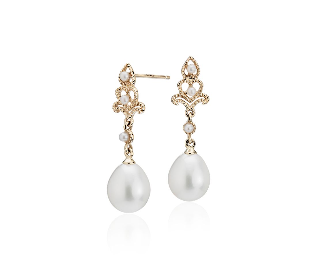 Freshwater Cultured Pearl Vintage-Inspired Drop Earrings | Blue Nile