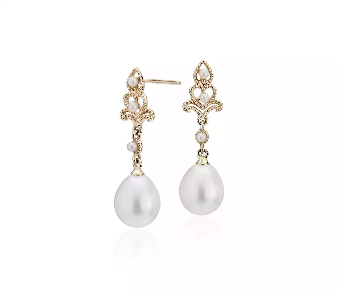 Freshwater Cultured Pearl Vintage-Inspired Drop Earrings | Blue Nile