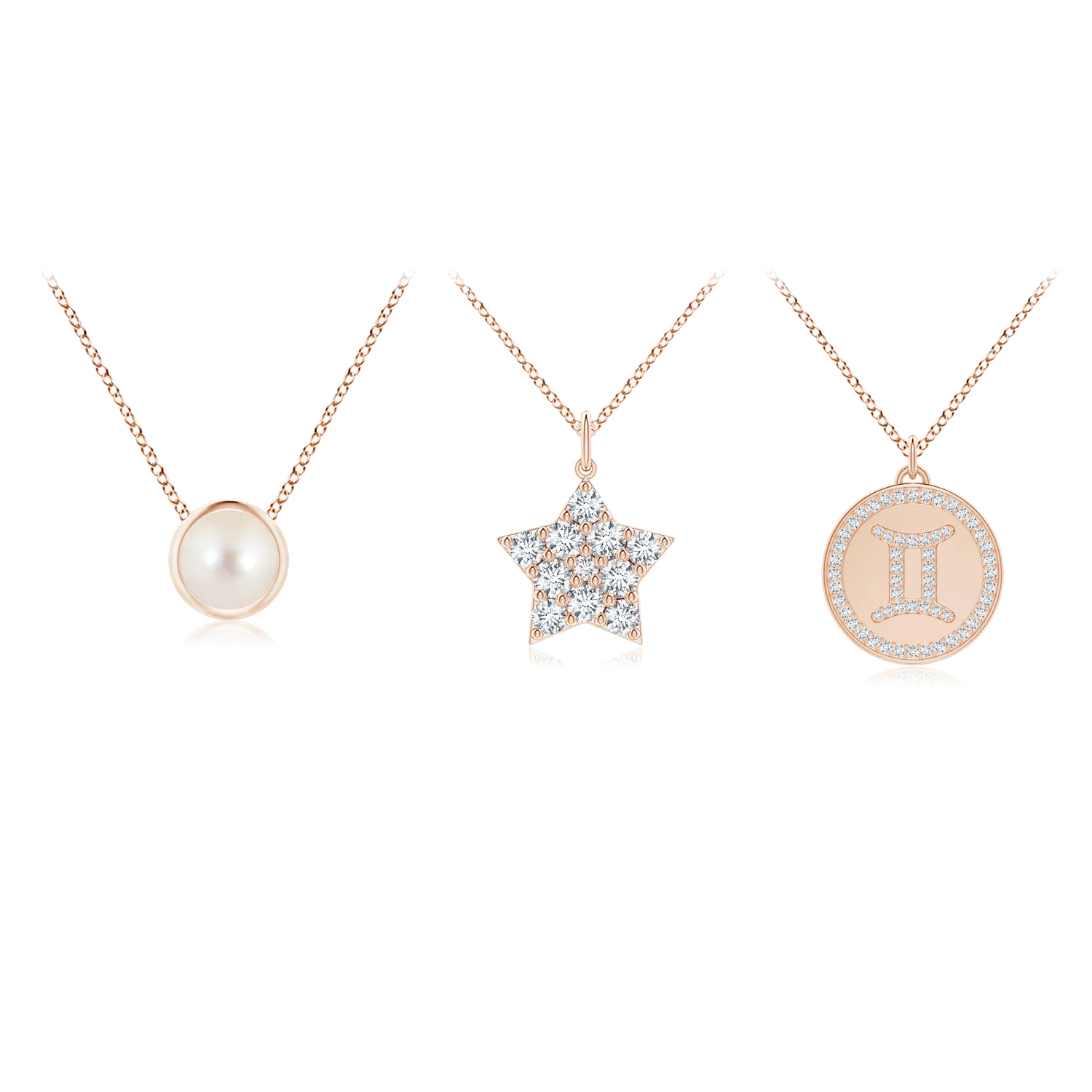 Freshwater Pearl Gemini Zodiac Star Medallion Layered Necklace | Angara