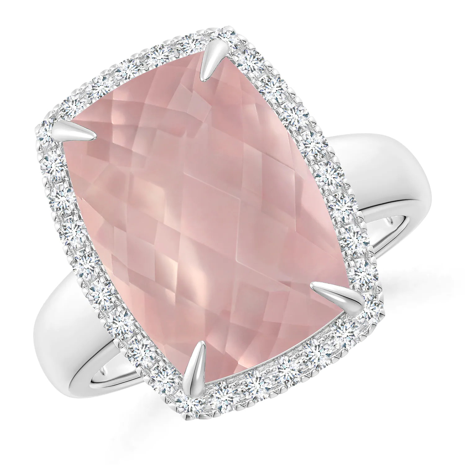 GIA Certified Cushion Rose Quartz Halo Ring | Angara