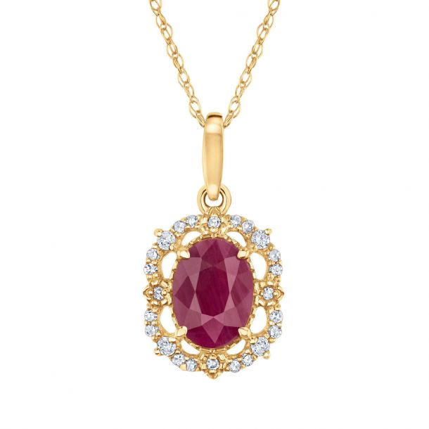 Genuine Oval Ruby and Diamond Pendant Necklace | Reeds