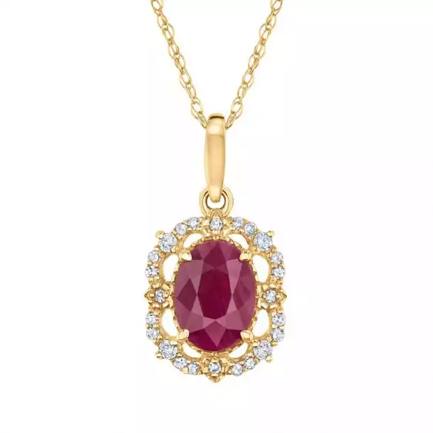 Genuine Oval Ruby and Diamond Pendant Necklace | Reeds