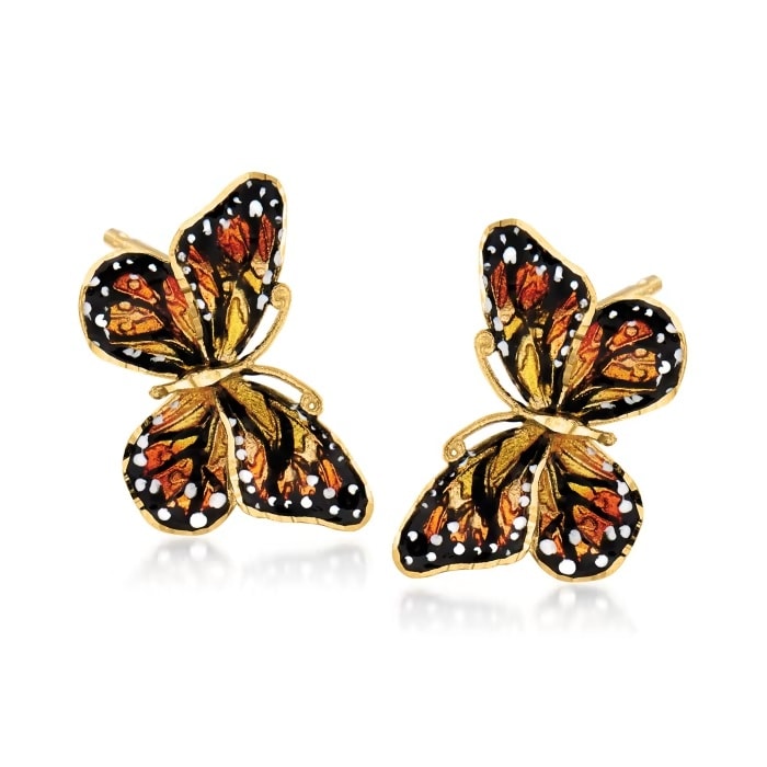 Italian 18kt Yellow Gold Butterfly Earrings with Enamel | Ross-Simons