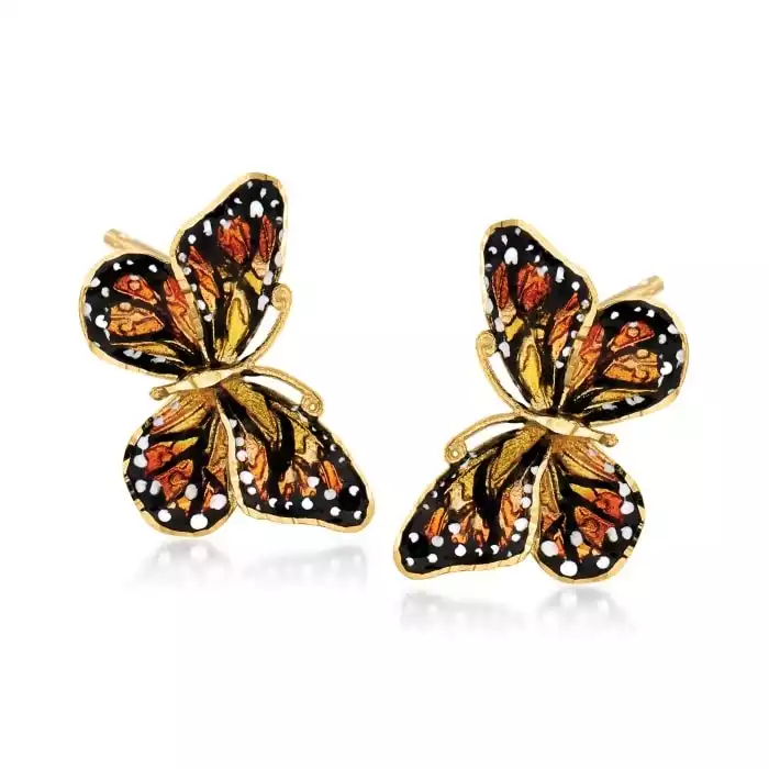 Italian 18kt Yellow Gold Butterfly Earrings with Enamel | Ross-Simons