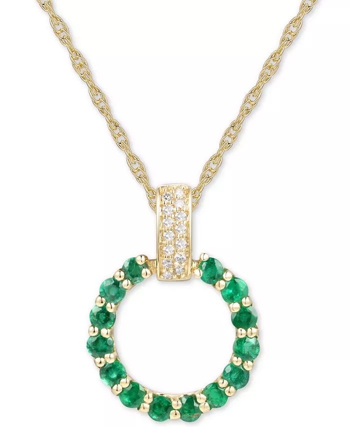 Emerald & Diamond Circle Pendant Necklace | Macys