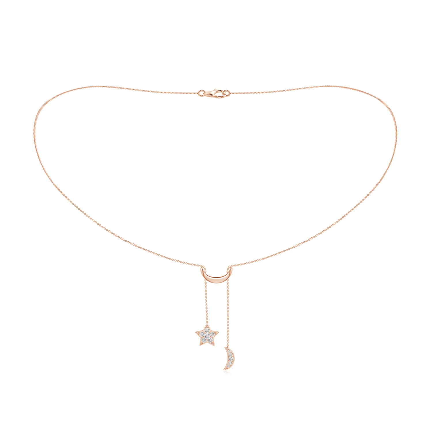 Pave-Set Diamond Star and Moon Lariat Style Necklace | Angara