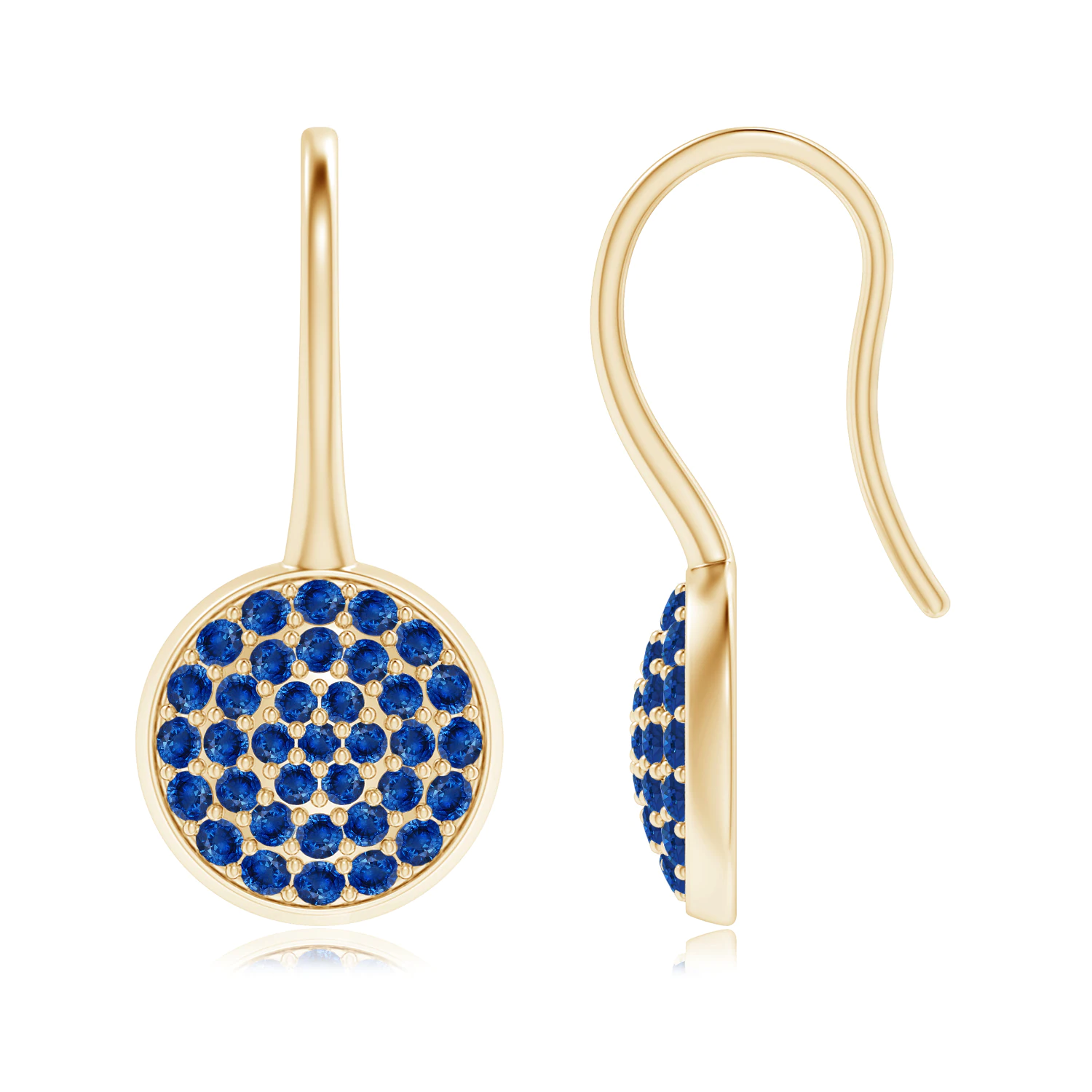 Pavé Set Sapphire Circle Earrings with Fish Hook | Angara`