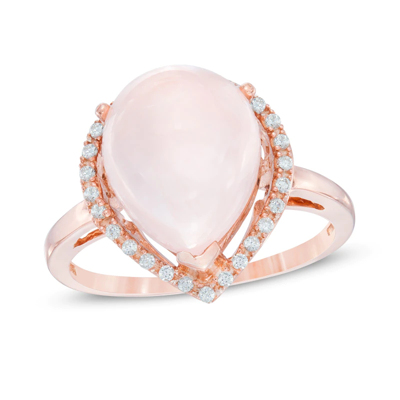 Pear-Shaped Rose Quartz and Lab-Created White Sapphire Frame Ring | Zales