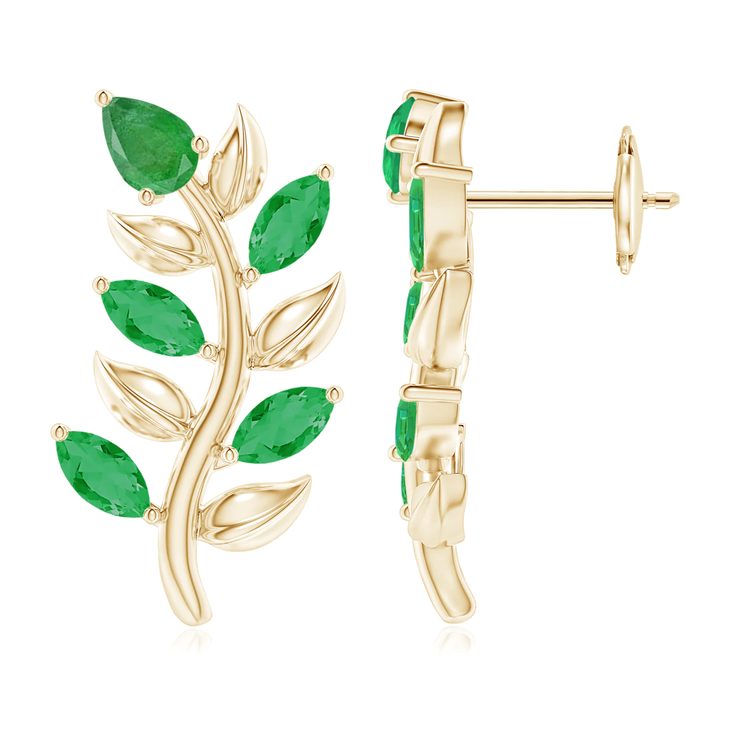 Pear and Marquise Emerald Olive Branch Earrings | Angara