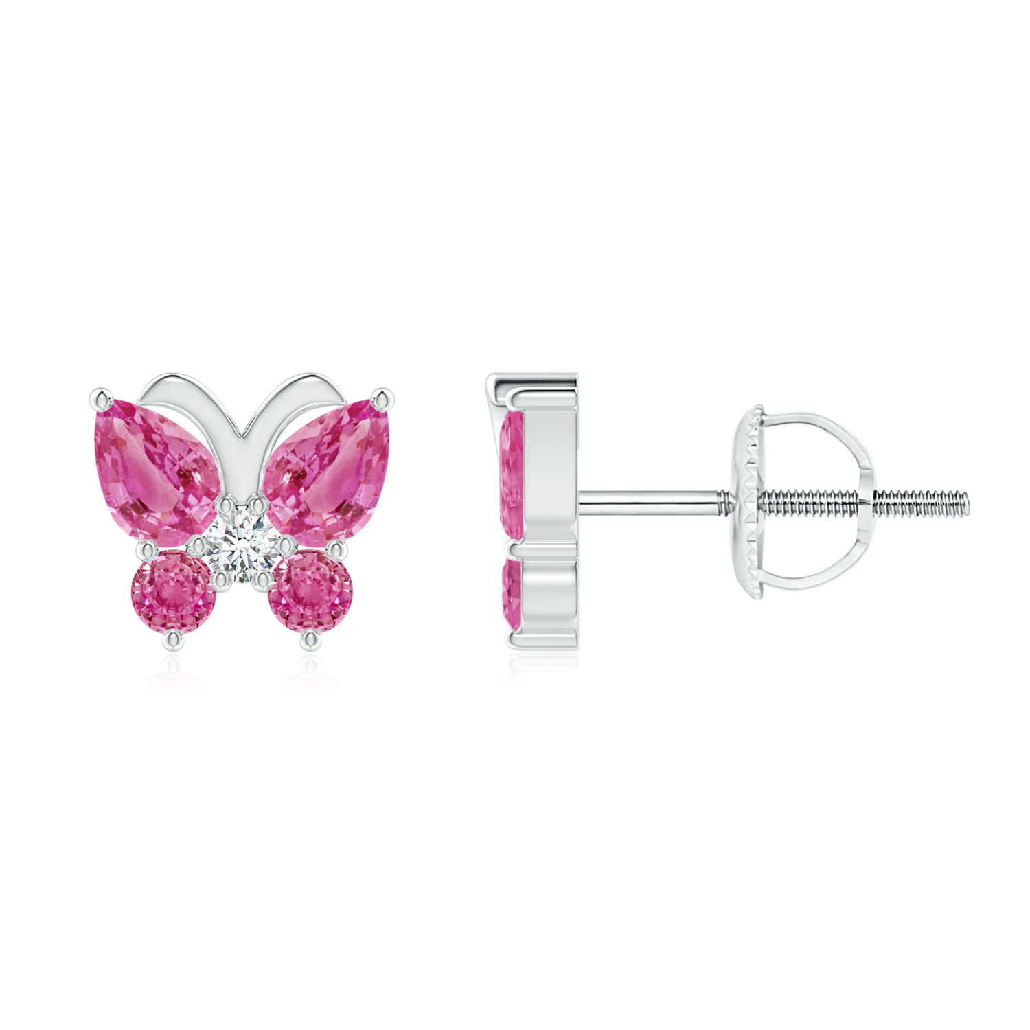 Pink Sapphire Butterfly Stud Earrings with Diamond | Angara