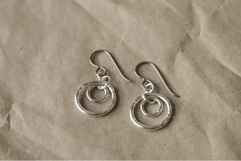 Pure Titanium Double Silver Plated Hoop Dangle Earrings | Etsy