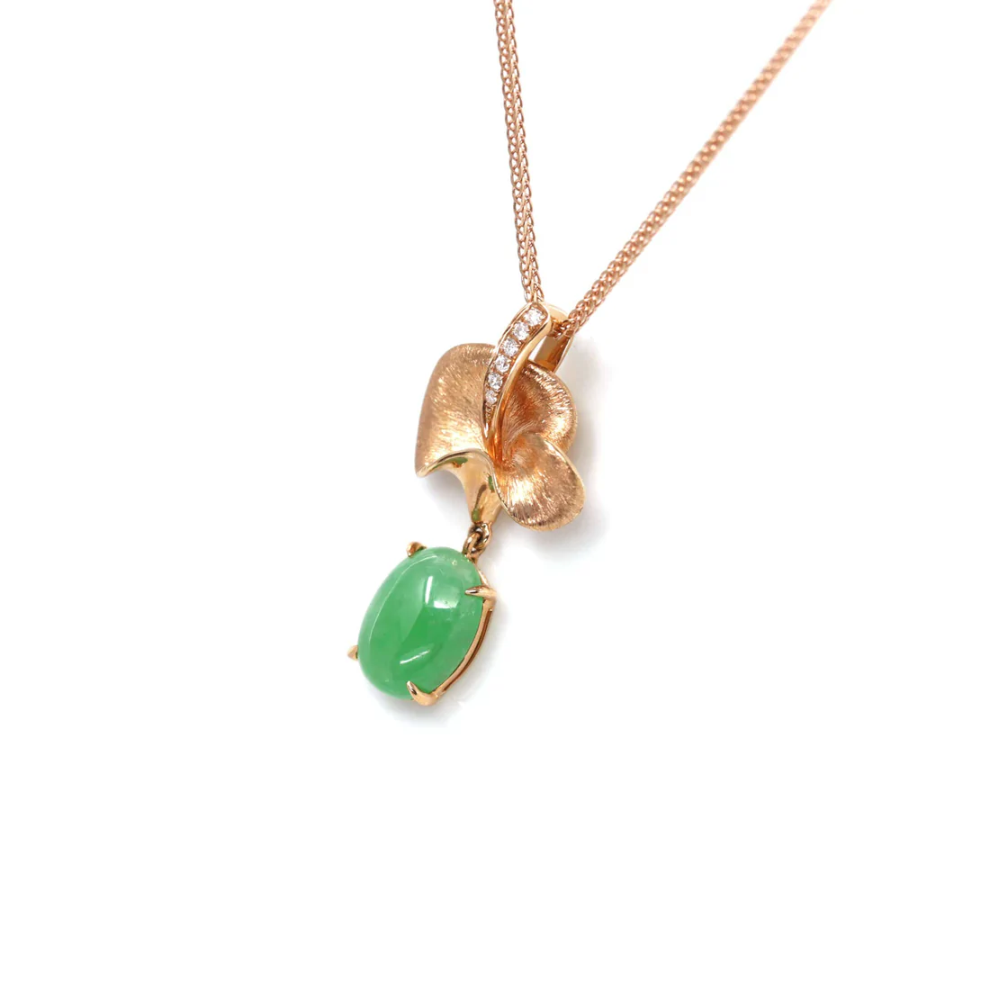 Rose Gold Jadeite Jade Diamond Pendant Necklace | Baikalla