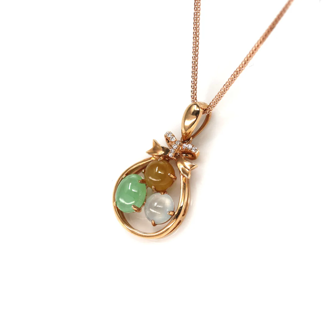 Rose Gold Jadeite Jade Diamond Pendant Necklace | Baikalla