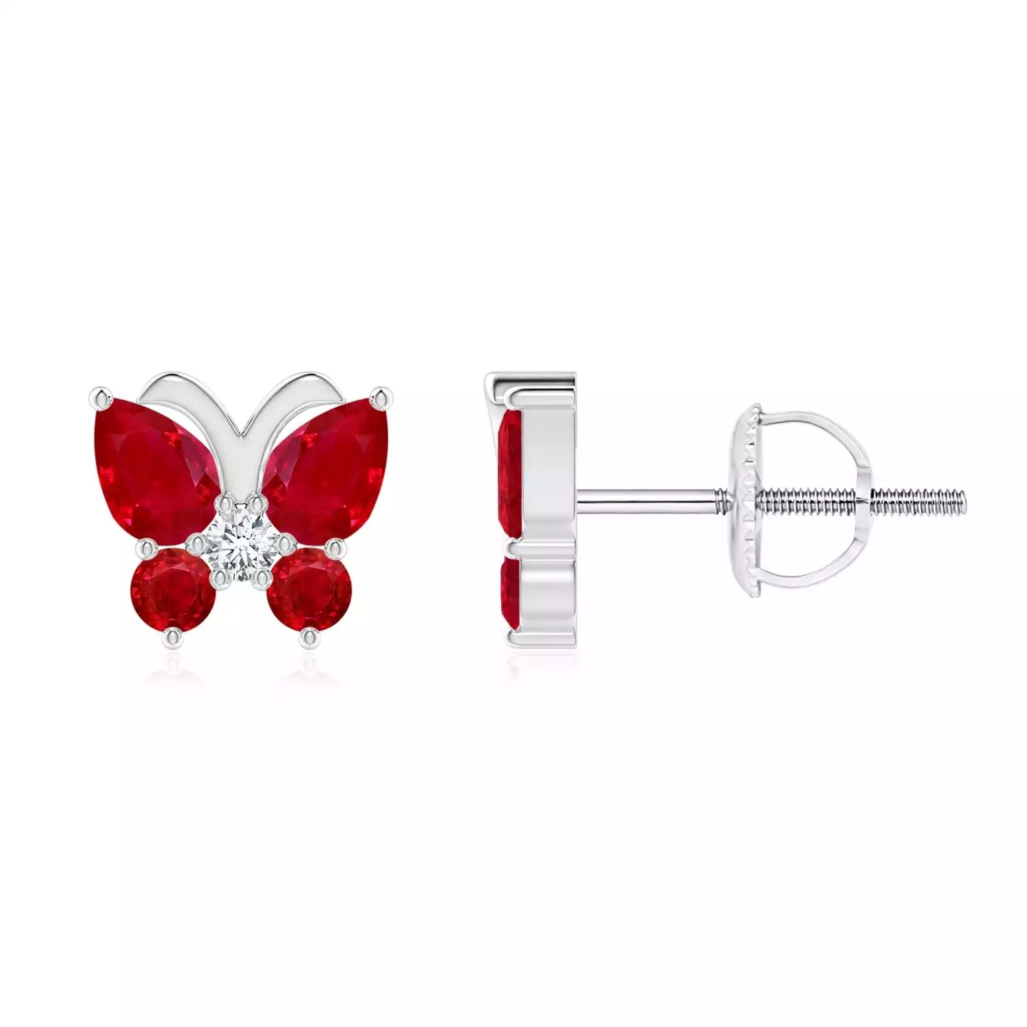 Ruby Butterfly Stud Earrings with Diamond | Angara