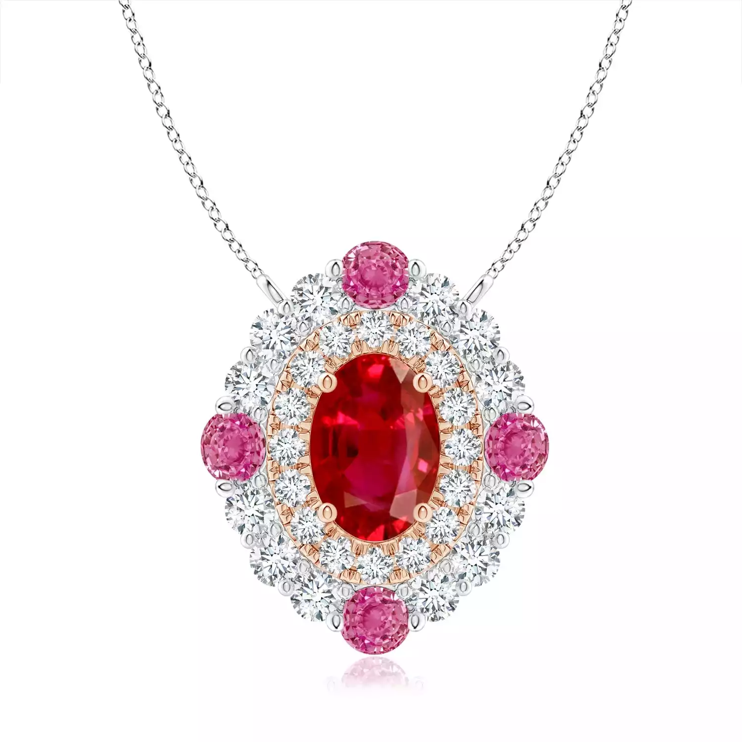 Ruby & Pink Sapphire Two Tone Pendant | Angara