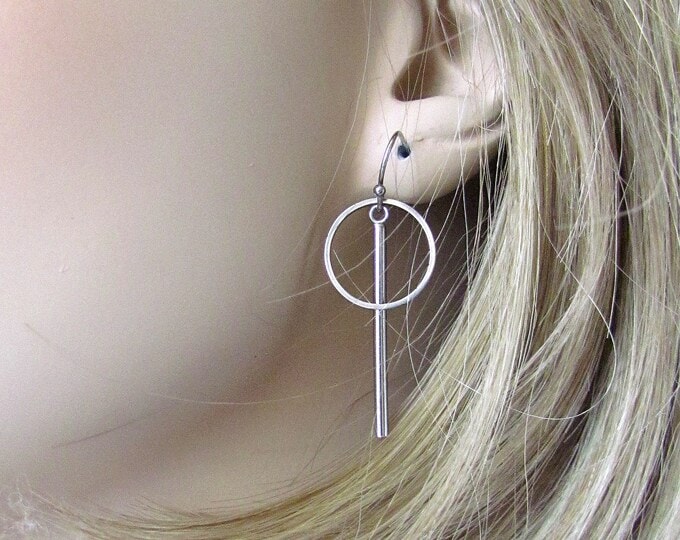 Stainless Steel Circle Bar Dangle Earrings | Etsy
