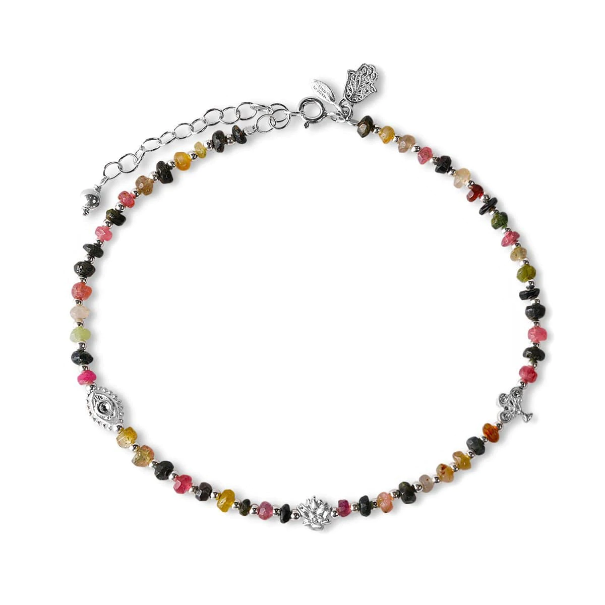 Tourmaline Stone Silver Anklet | Karma and Luck