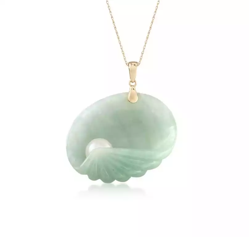 Cultured Pearl and Jade Seashell Pendant Necklace | Ross-Simons