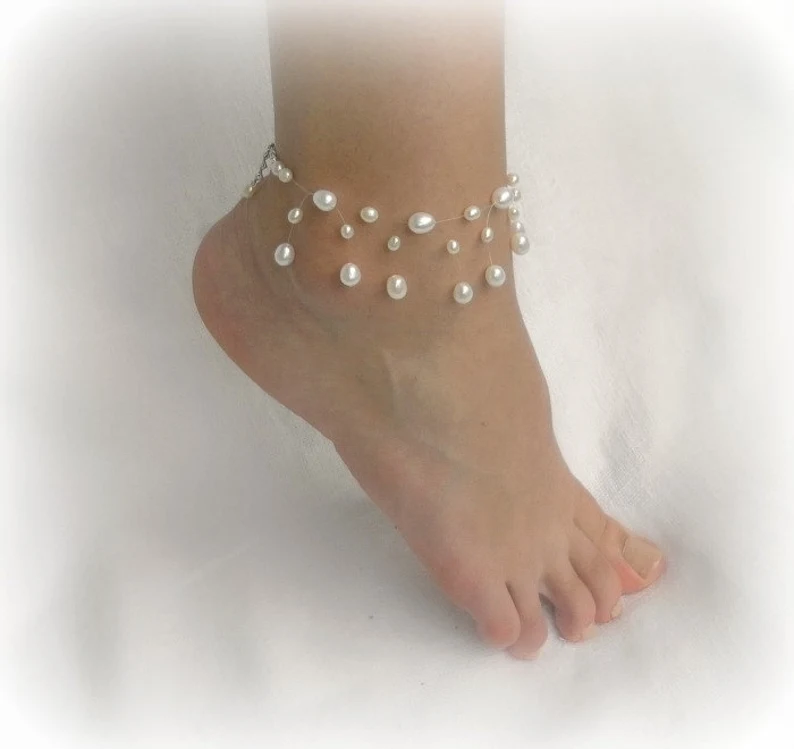 Wedding Anklet Floating Pearl | Etsy