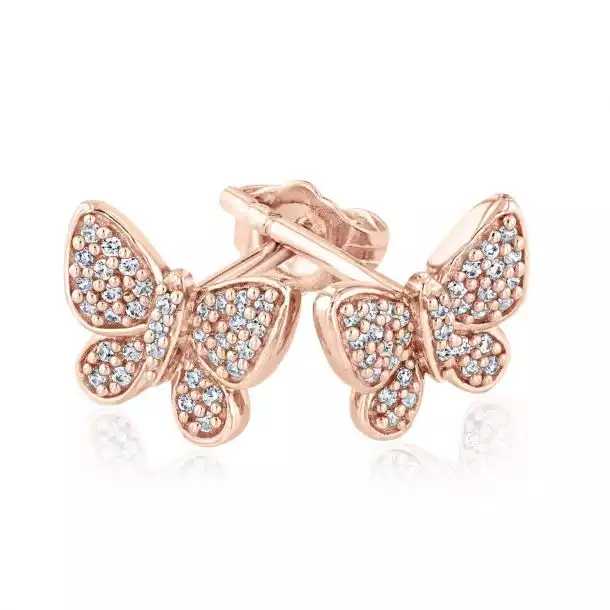 Whimsical Rose Gold Butterfly Diamond Stud Earrings | Reeds